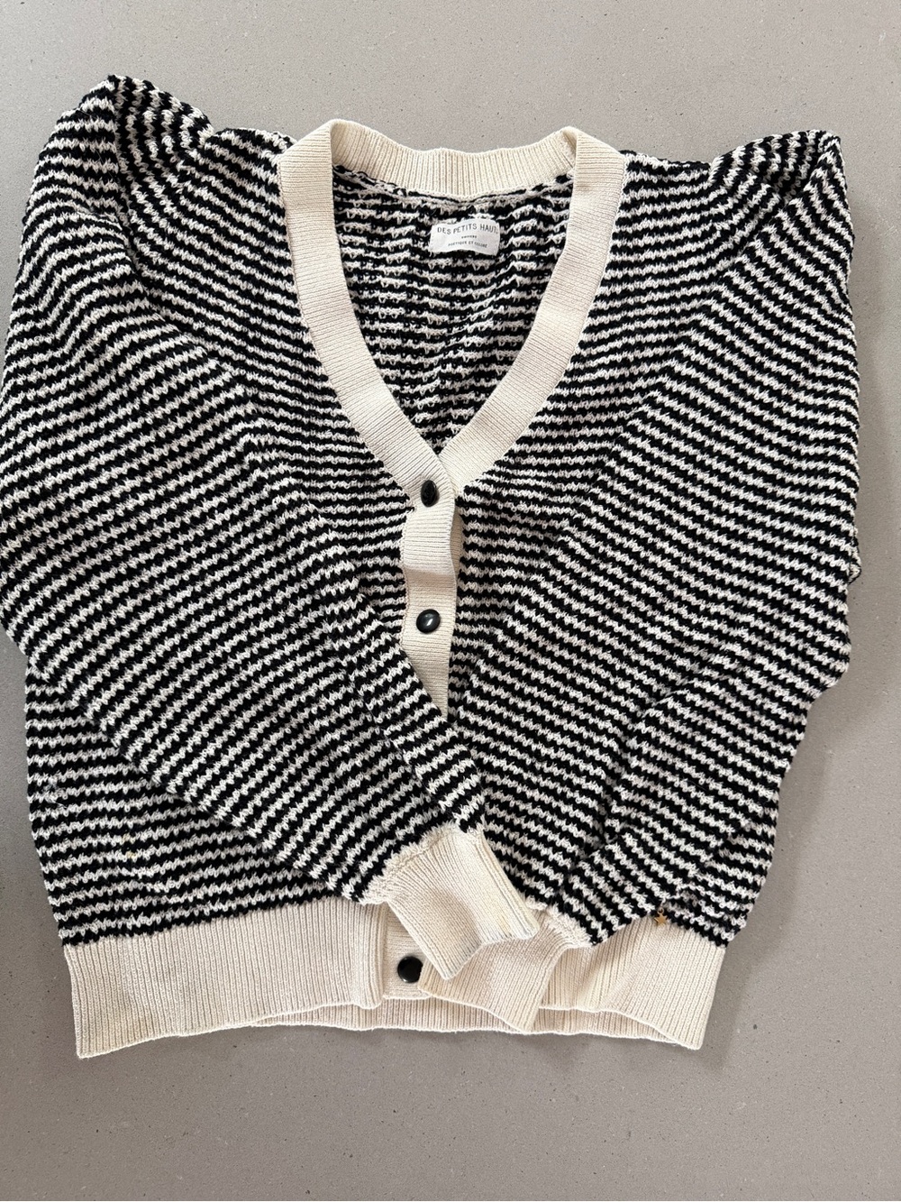 Des Petits Hauts Black & Cream Striped Puff Sleeve Sweater T2 M/L